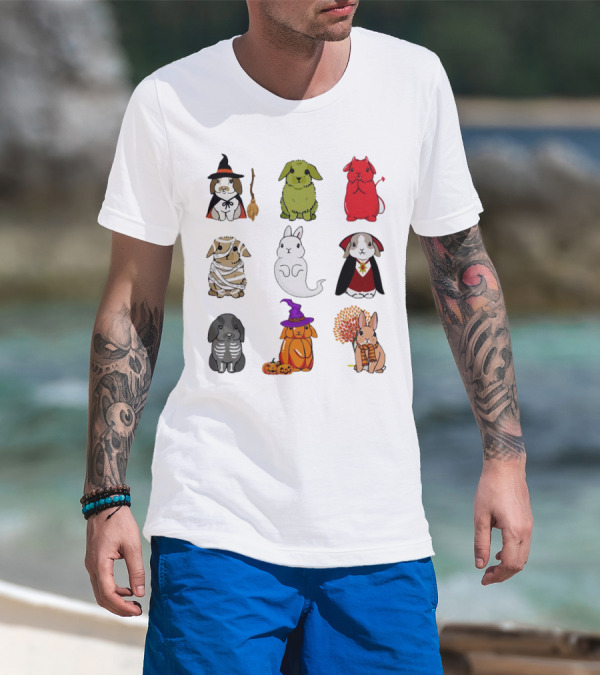 Bunny Witch Mummy Ghost Vampire Skeleton Pumpkin Bat Cute Halloween T-Shirt