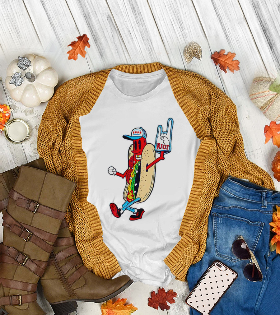 Hotdog Riot Fest Rock On Sausage Icon with Foam Hand T-Shirt