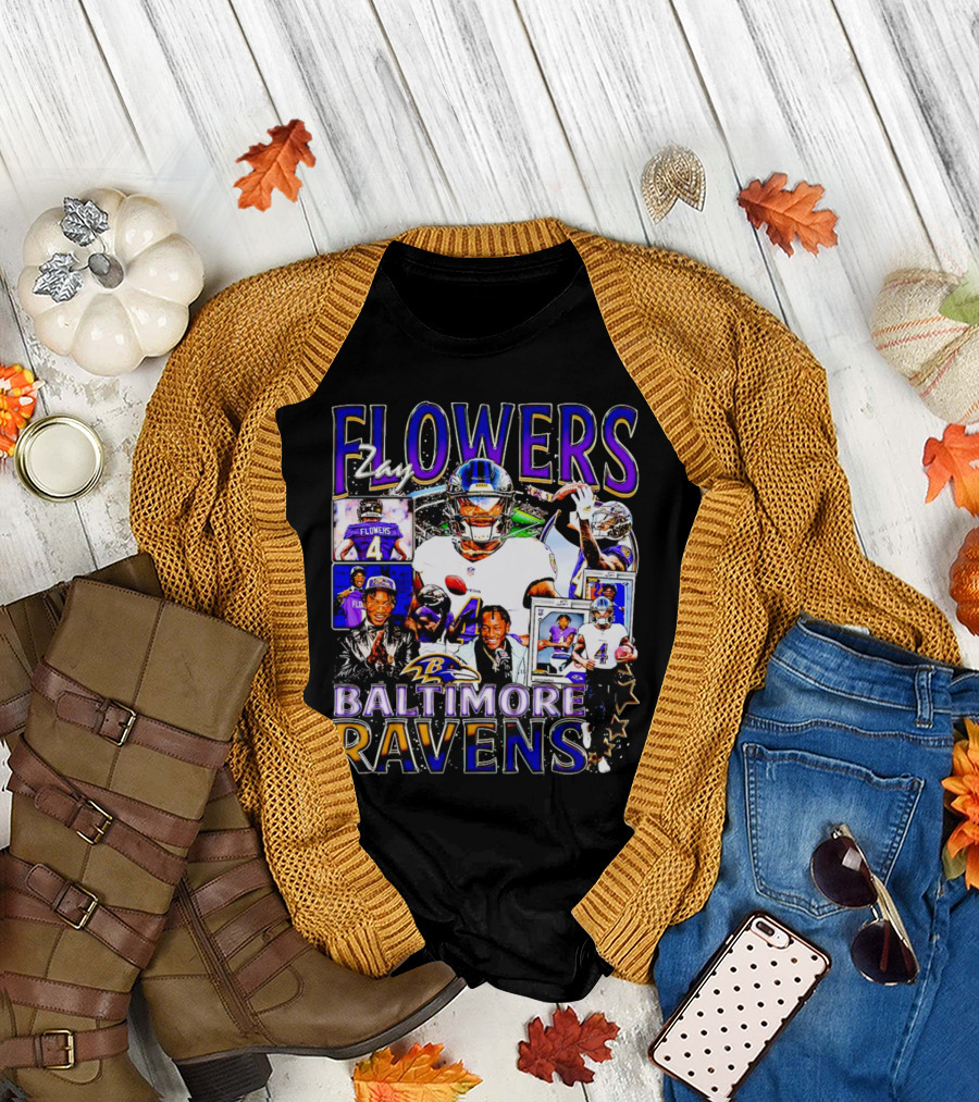 Zay Flowers Baltimore Ravens NFL Football Stars Collage T-Shirt