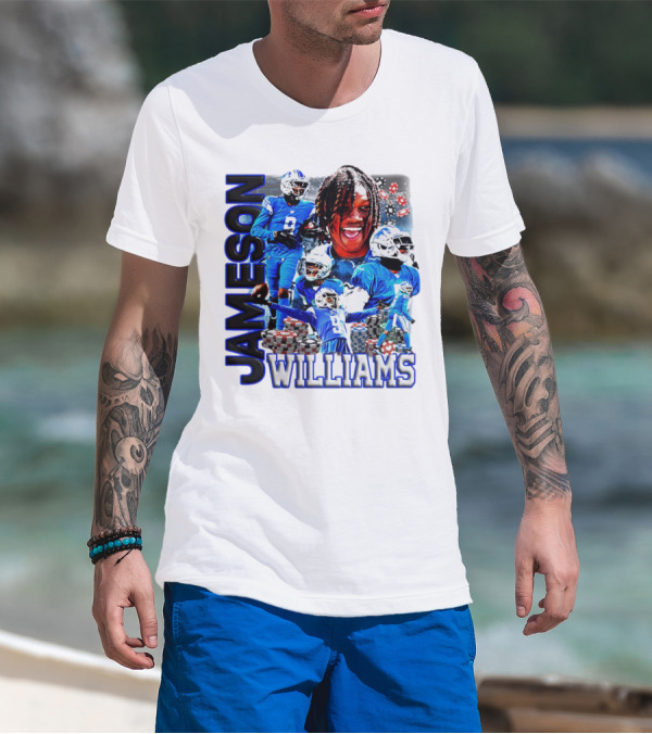 Jameson Williams Detroit Lions Football NFL Athlete Montage T-Shirt