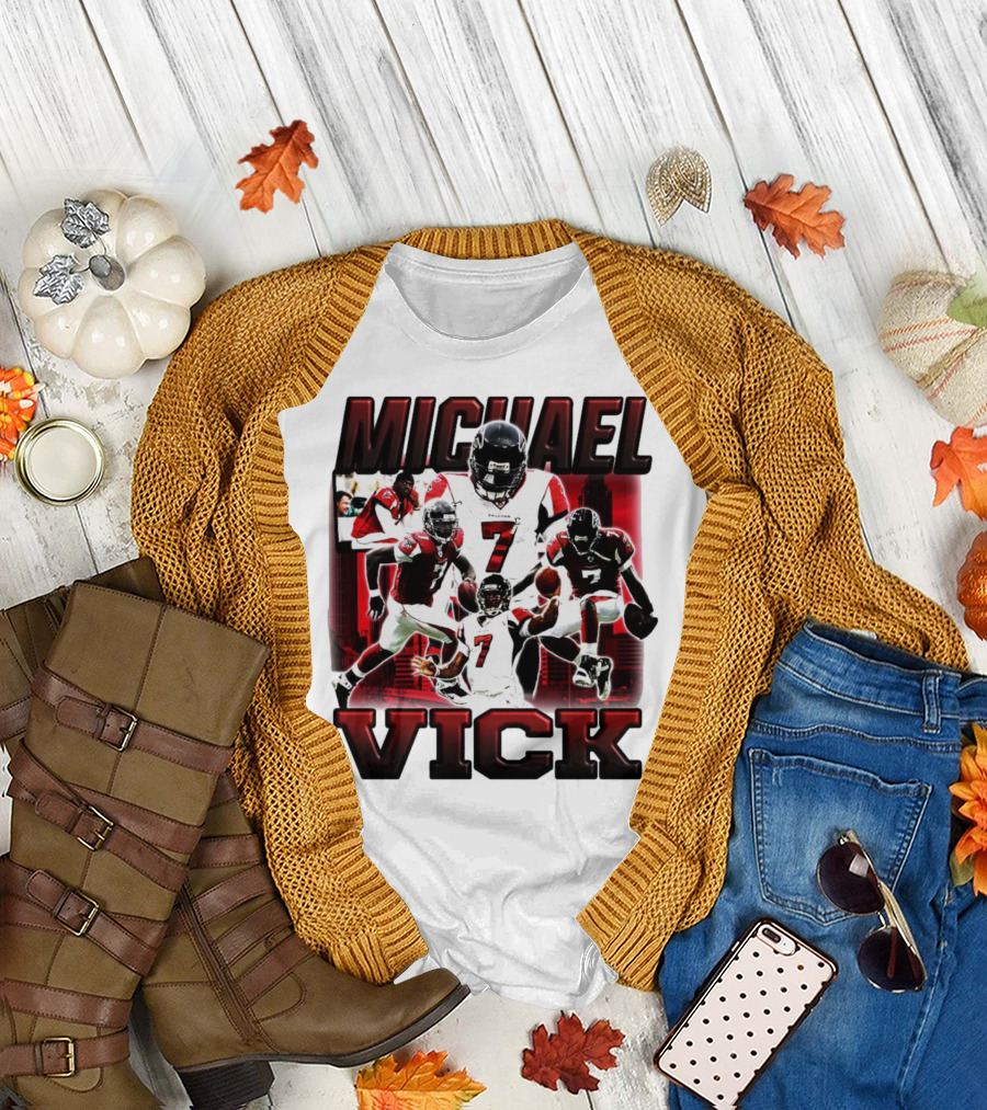 Michael Vick Atlanta Falcons Football Number 7 Quarterback Action Collage T-Shirt