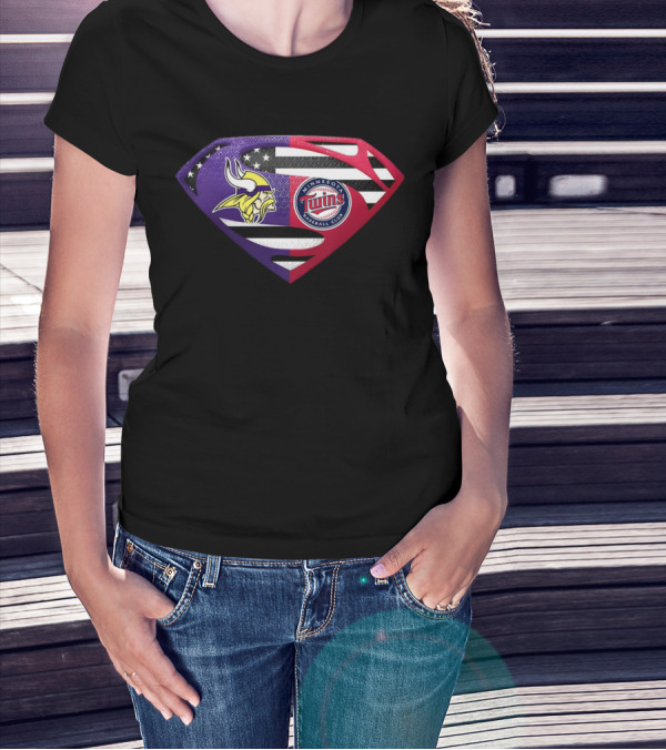 Minnesota Vikings Twins Superman Crossover Emblem T-Shirt