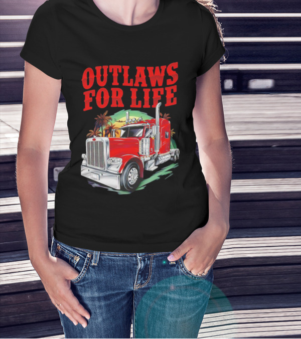 Outlaws For Life Red Truck Palm Trees T-Shirt