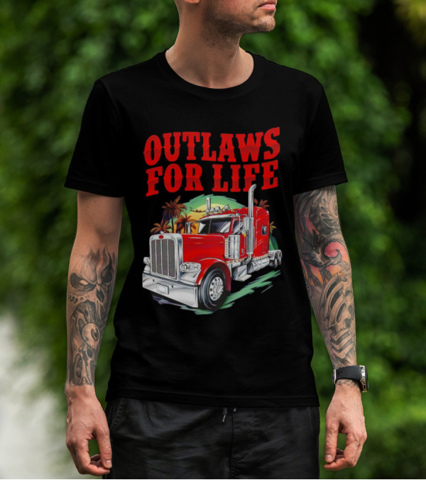 Outlaws For Life Red Truck Palm Trees T-Shirt