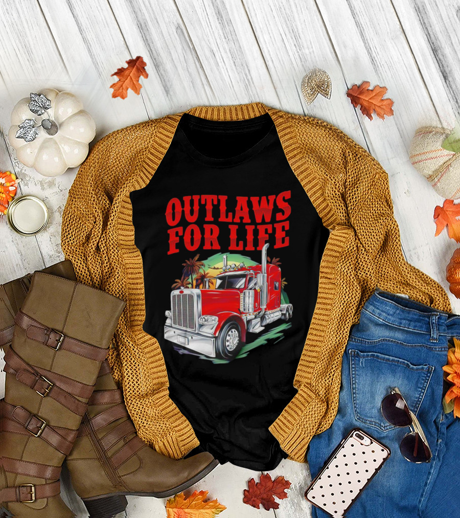 Outlaws For Life Red Truck Palm Trees T-Shirt