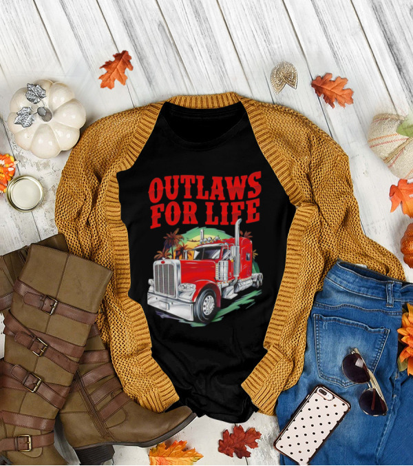 Outlaws For Life Red Truck Palm Trees T-Shirt