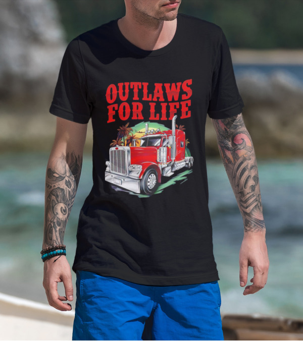 Outlaws For Life Red Truck Palm Trees T-Shirt