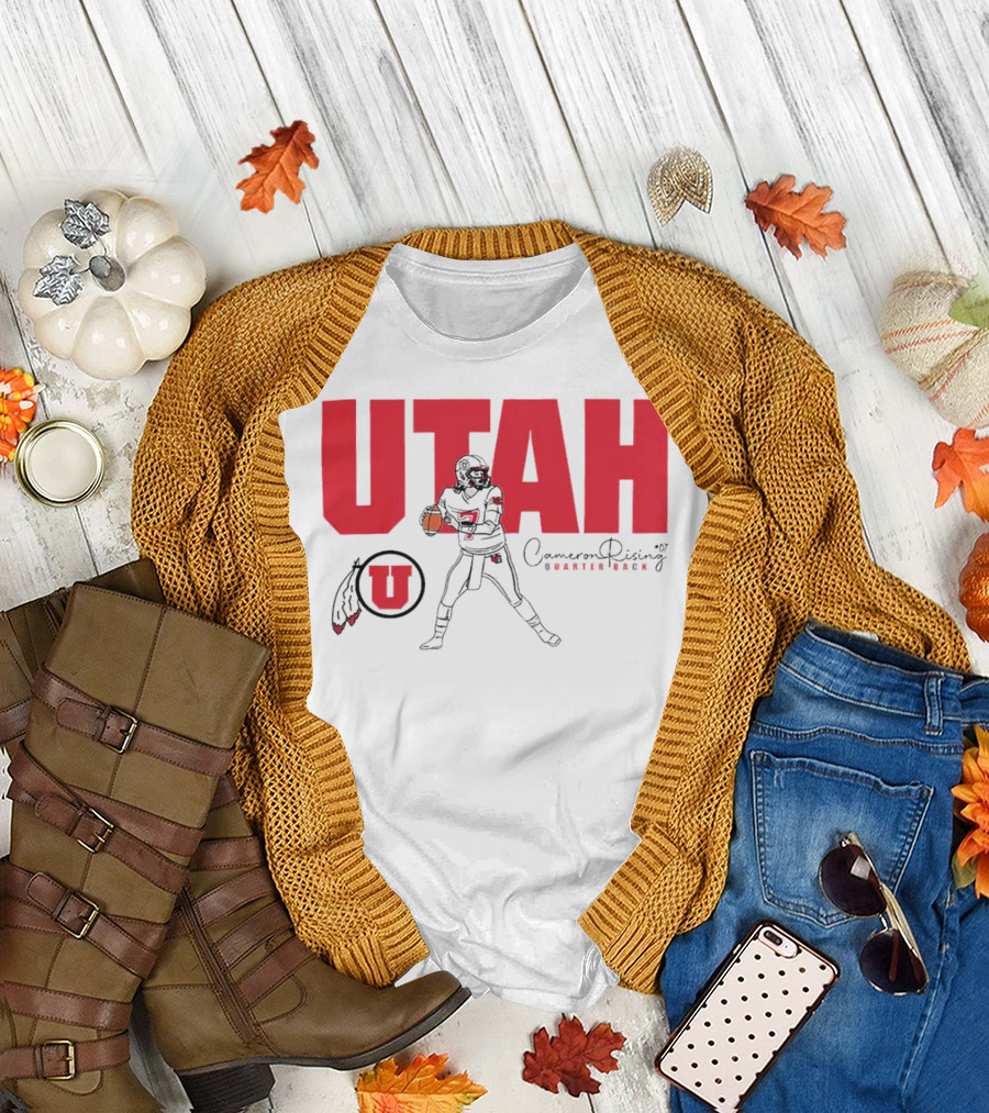 Utah Utes #7 Cameron Rising Quarterback Caricature T-Shirt