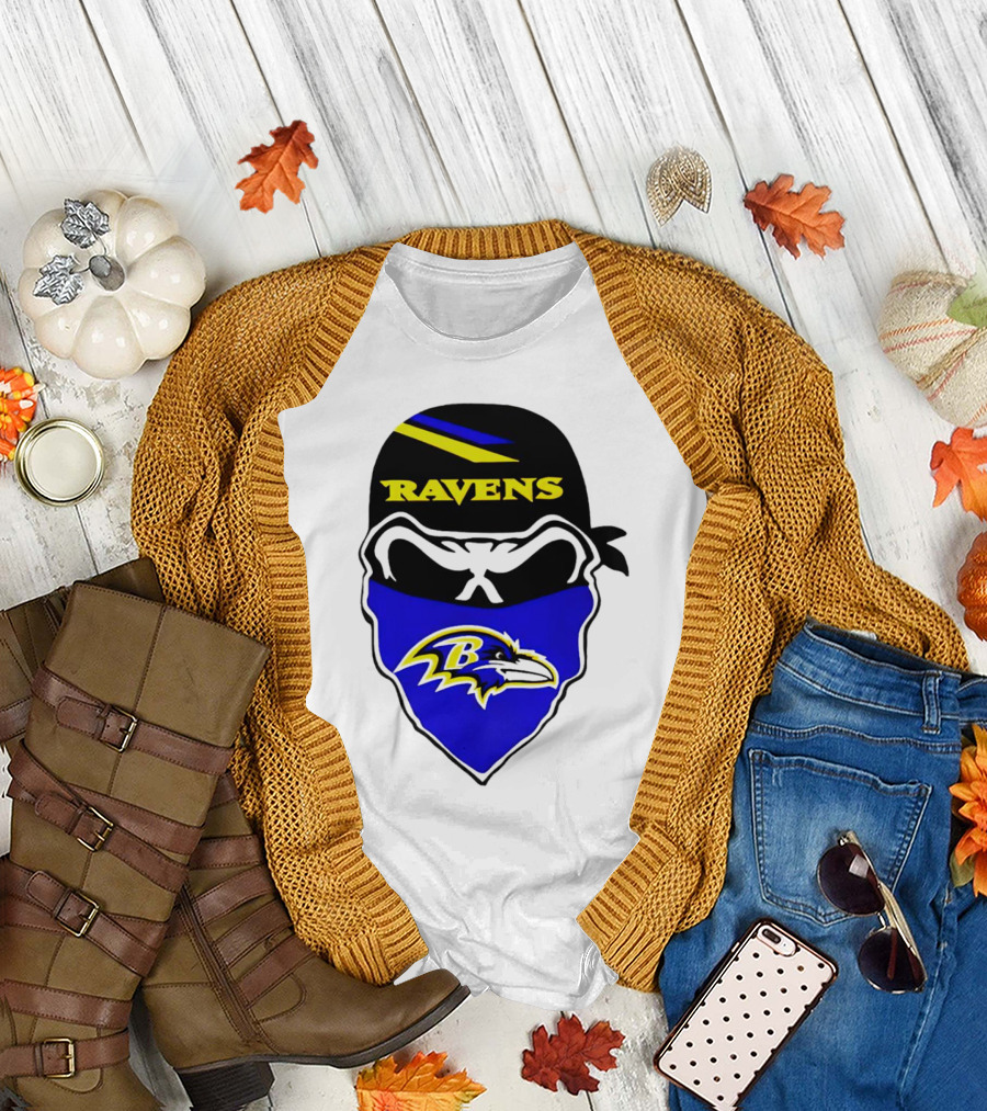Ravens Skull Bandana Logo Baltimore Ravens T-Shirt