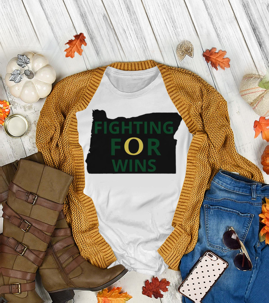 Fighting for Wins Oregon Ducks State Outline T-Shirt