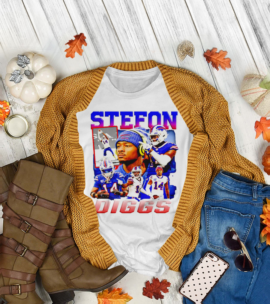 Stefon Diggs Buffalo Bills Football NFL Player Collage in Action T-Shirt