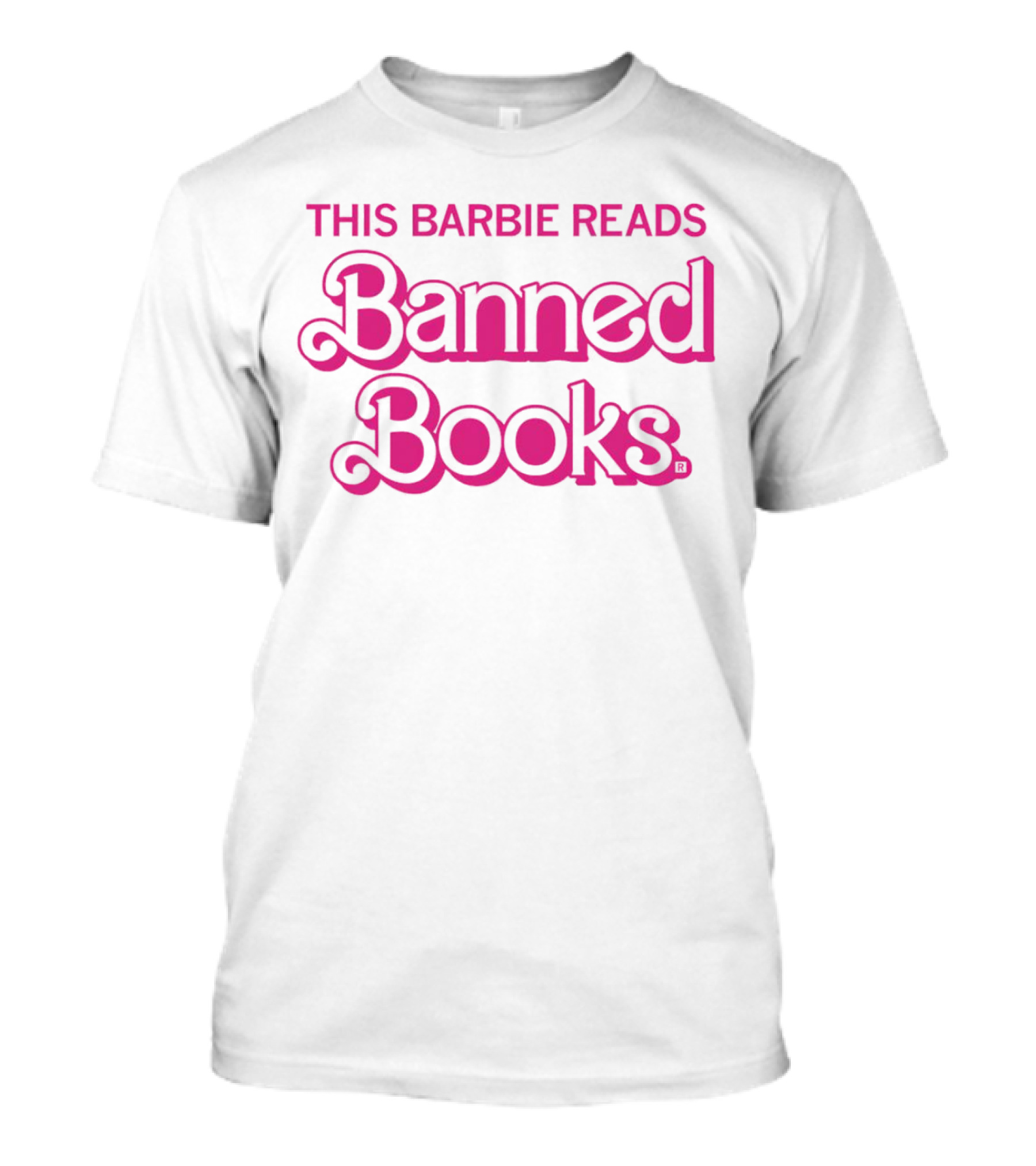 This Barbie Reads Banned Books Bold Pink Retro Typography T-Shirt