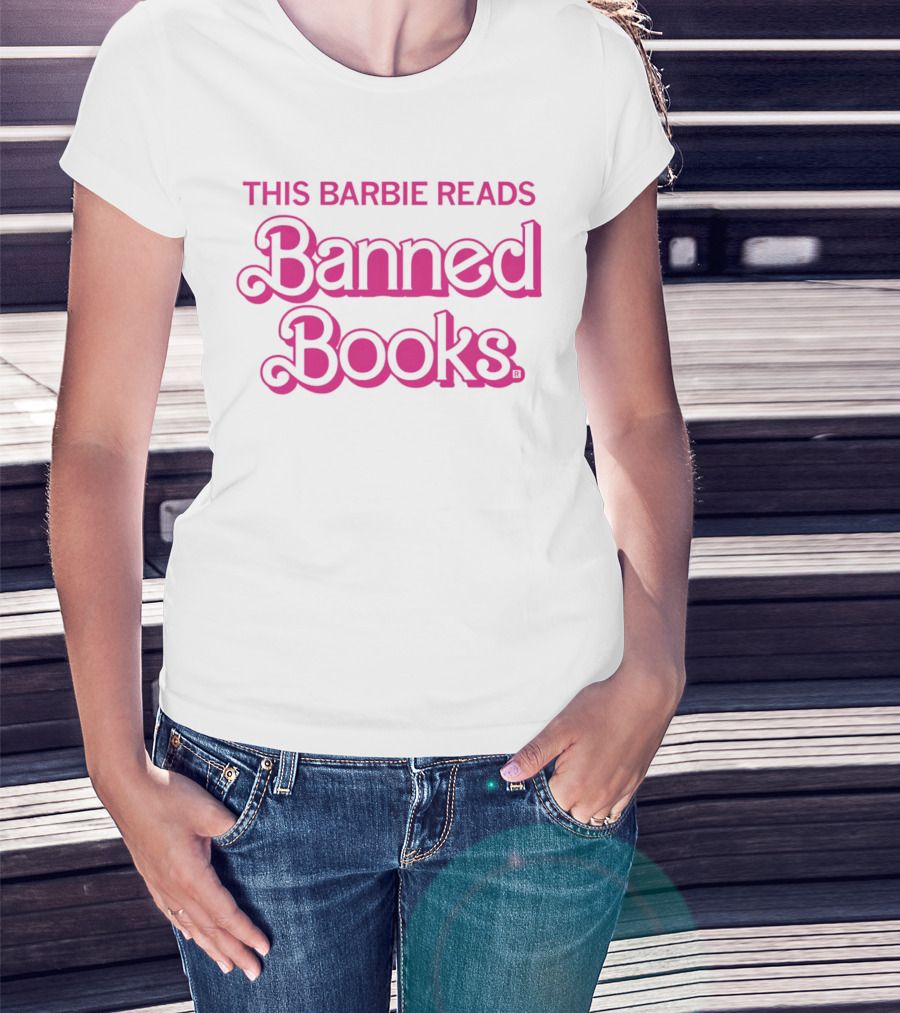 This Barbie Reads Banned Books Bold Pink Retro Typography T-Shirt