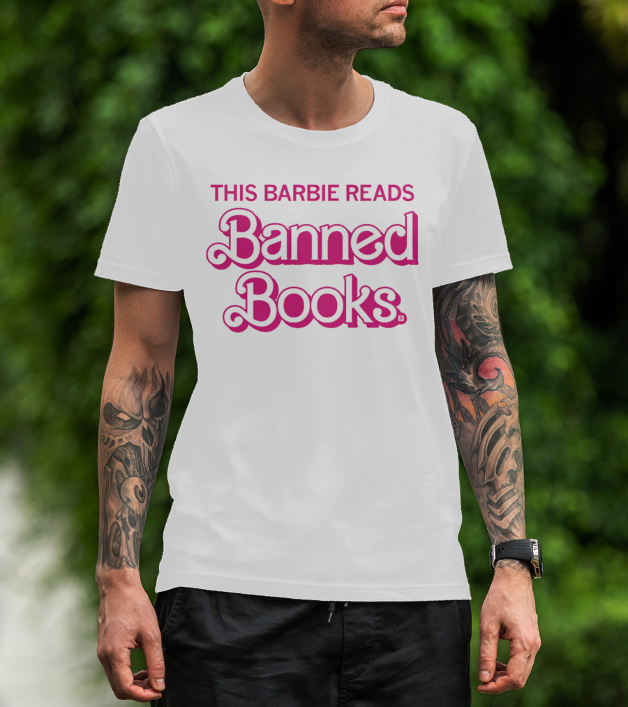 This Barbie Reads Banned Books Bold Pink Retro Typography T-Shirt