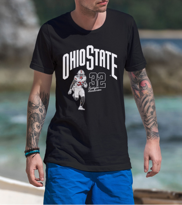 Ohio State Buckeyes Treveyon Henderson 32 Cartoon Player T-Shirt