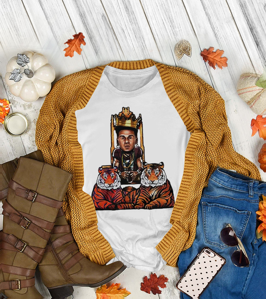 Jordan Travis Tigers King Florida State Seminoles Throne with Crown and Tigers T-Shirt