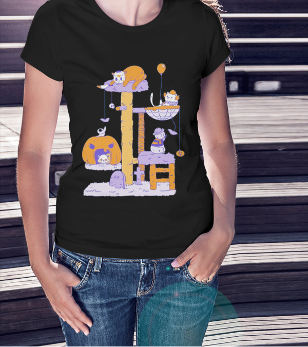 Cat Horror Icons Halloween Pumpkin Creepy Playhouse T-Shirt