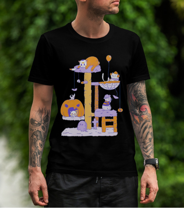Cat Horror Icons Halloween Pumpkin Creepy Playhouse T-Shirt