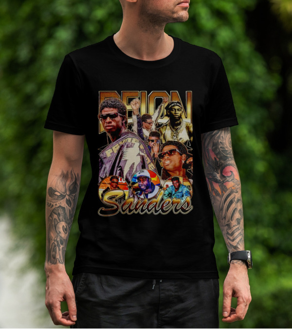 Deion Sanders Prime Time Vintage Collage With Multiple Portraits T-Shirt