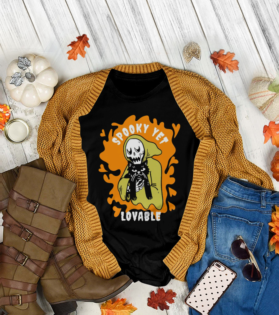 Spooky Yet Lovable Ghost and Cat T-Shirt