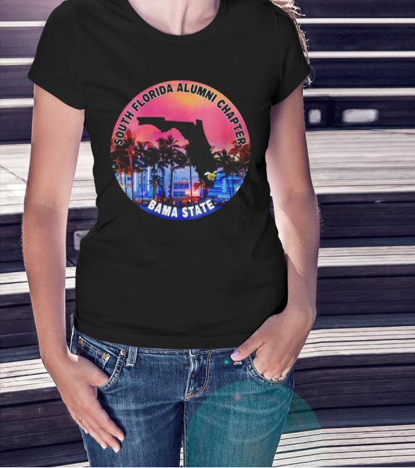 South Florida Alumni Chapter Bama State Florida Map And Palm Trees T-Shirt