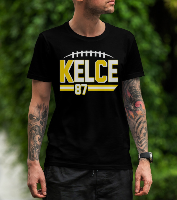 Kelce 87 Chiefs Football Team Icon Yellow Graphics T-Shirt