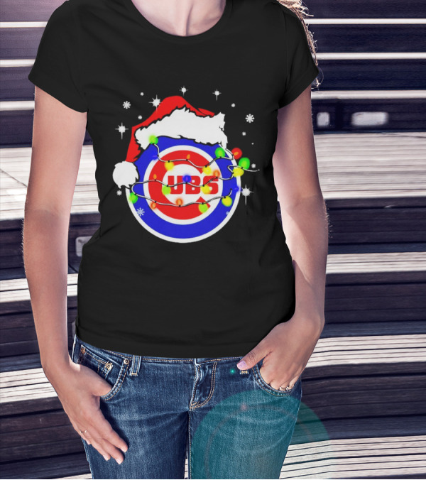 Chicago Cubs Santa Hat Christmas Lights T-Shirt