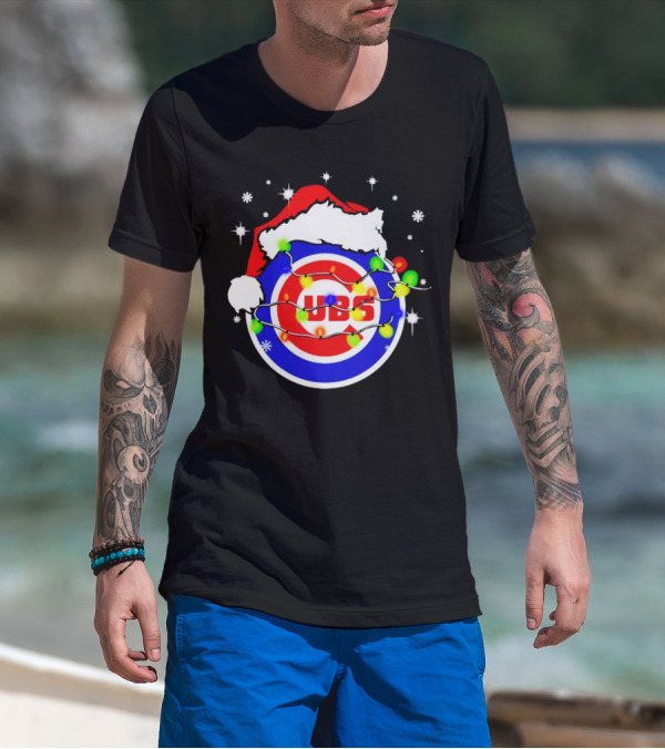 Chicago Cubs Santa Hat Christmas Lights T-Shirt