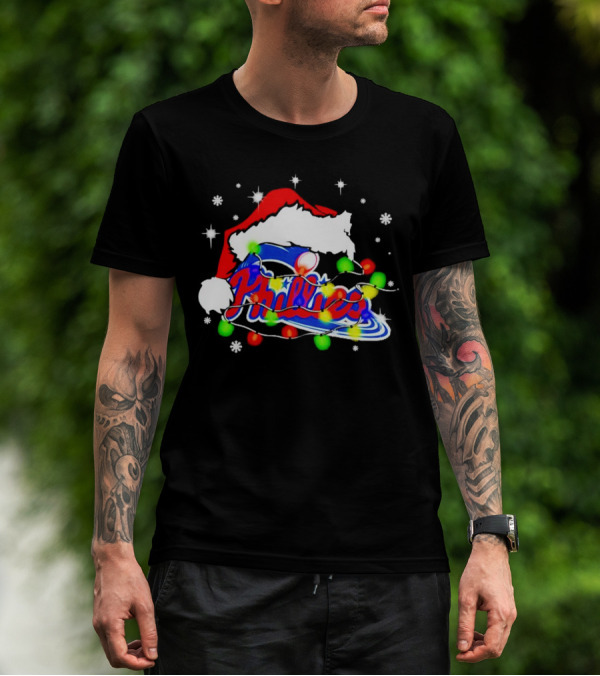 Santa Hat Philadelphia Phillies Christmas Lights T-Shirt