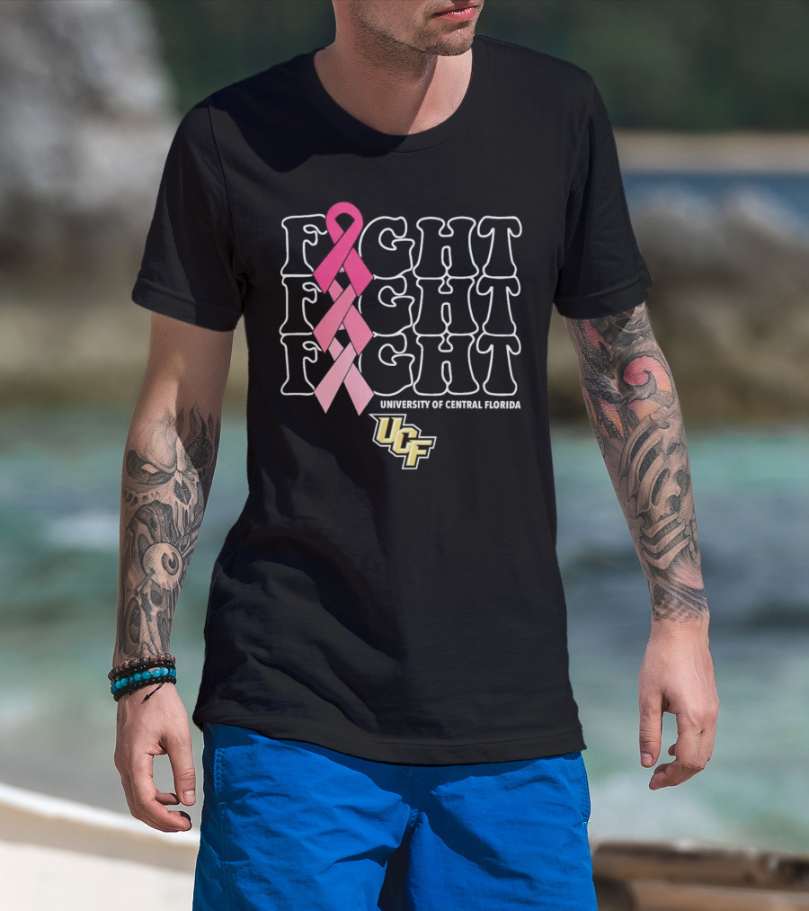 UCF University Of Central Florida Fight Fight Fight Breast Cancer Pink T-Shirt