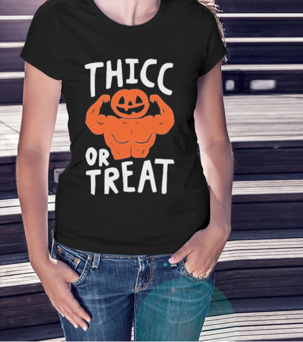 Bri Missbrisolo Thicc Or Treat Halloween Pumpkin Jack-O'-Lantern Bodybuilder T-Shirt