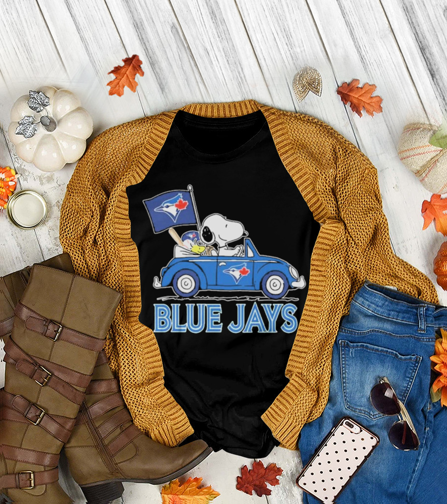 Snoopy Woodstock Toronto Blue Jays Car Blue Jays Flag T-Shirt