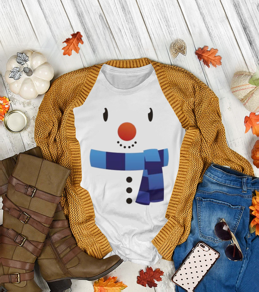 Snowman Suit Christmas Blue Scarf Simple Face T-Shirt
