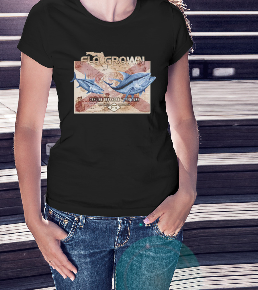 Flogrown Genuine Offshore Adventure Florida Treasure Map Blue Marlin T-Shirt