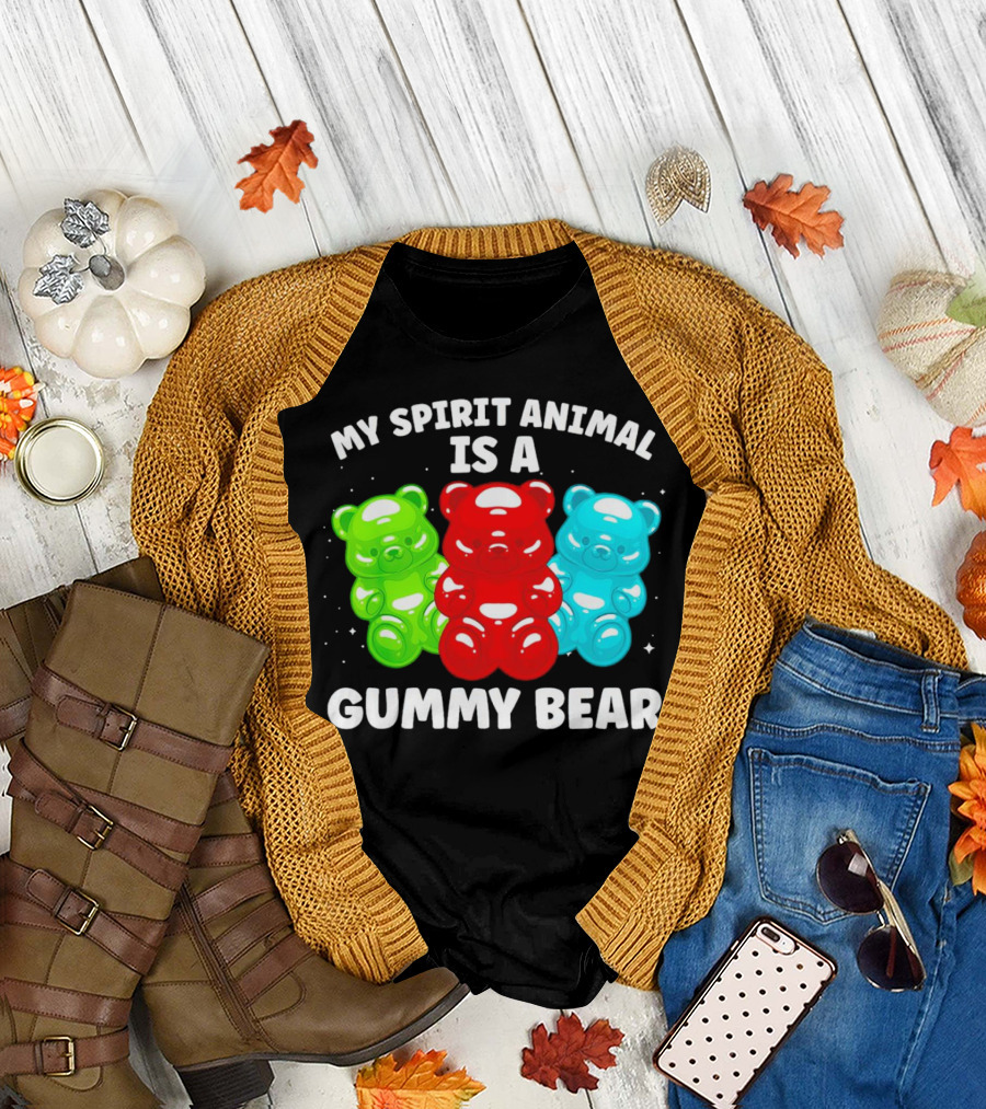My Spirit Animal Is A Gummy Bear Trio Featuring Red Green And Blue Bears T-Shirt