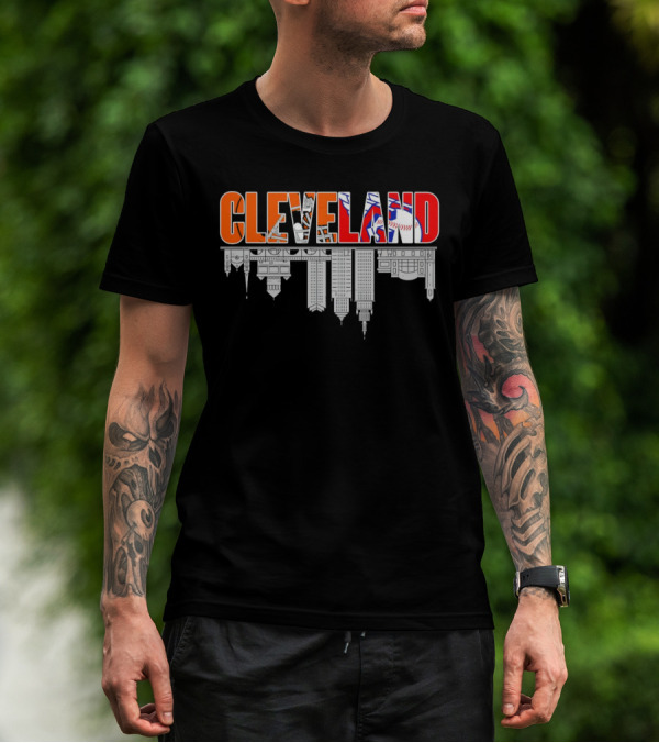 Cleveland City Sports Team Cleveland Browns Cleveland Guardians Skyline T-Shirt