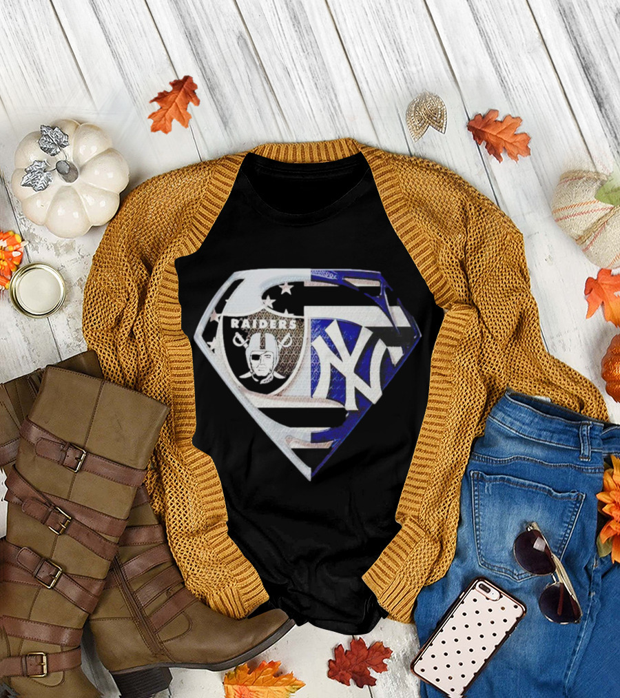 Las Vegas Raiders New York Yankees Superman Shield T-Shirt