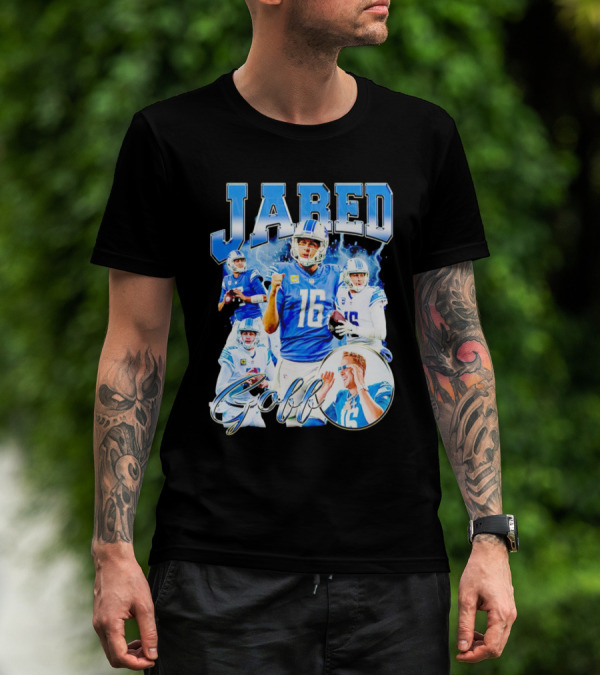 Jared Goff Detroit Lions Quarterback Football Action Montage T-Shirt
