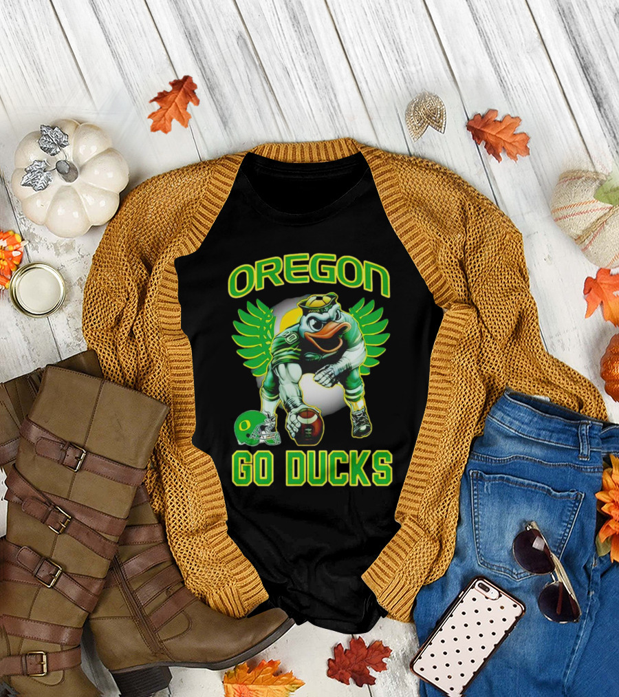 Oregon Ducks Football Go Ducks Mascot with Green Wings and Helmet T-Shirt