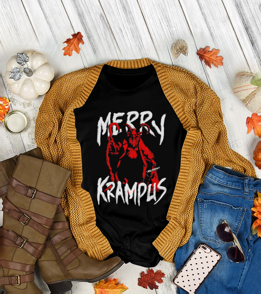Merry Krampus Helpppp Horror Red Demon T-Shirt