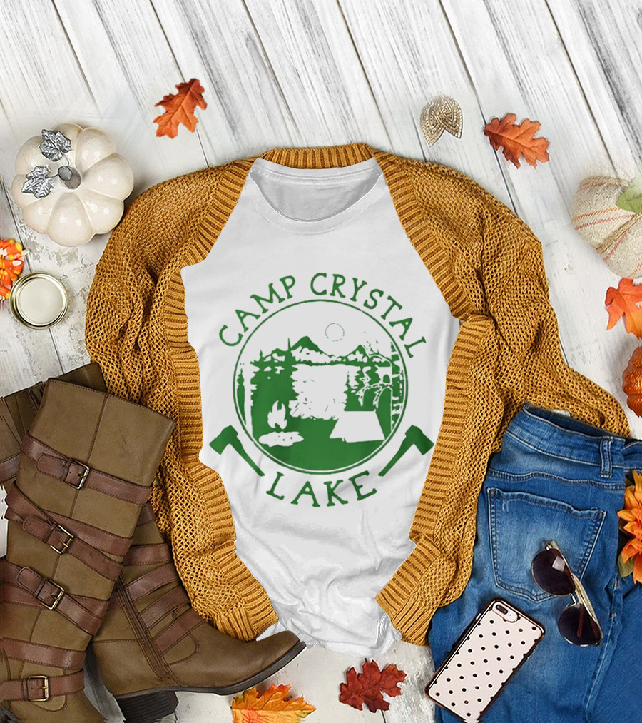Camp Crystal Lake Axe Campfire Scenic Forest T-Shirt