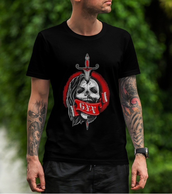 The Return Of Grizzled Young Veterans G.Y.V Skull Sword Red Banner T-Shirt