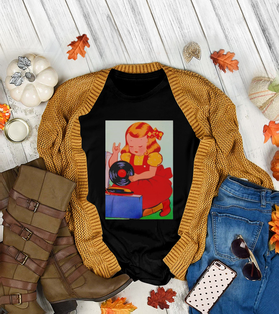 Sweet Unholy One Slayer Little Girl Listening to Vinyl Record T-Shirt