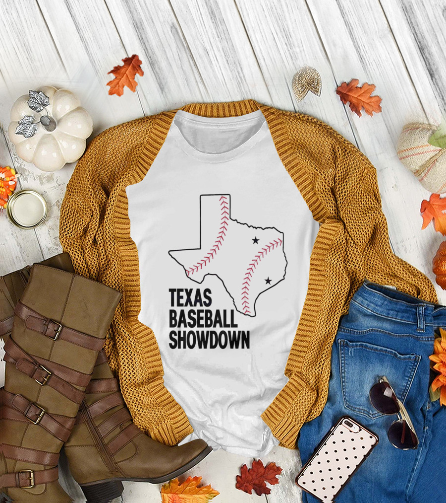 Texas Baseball Showdown Texas Map Stitching Stars T-Shirt