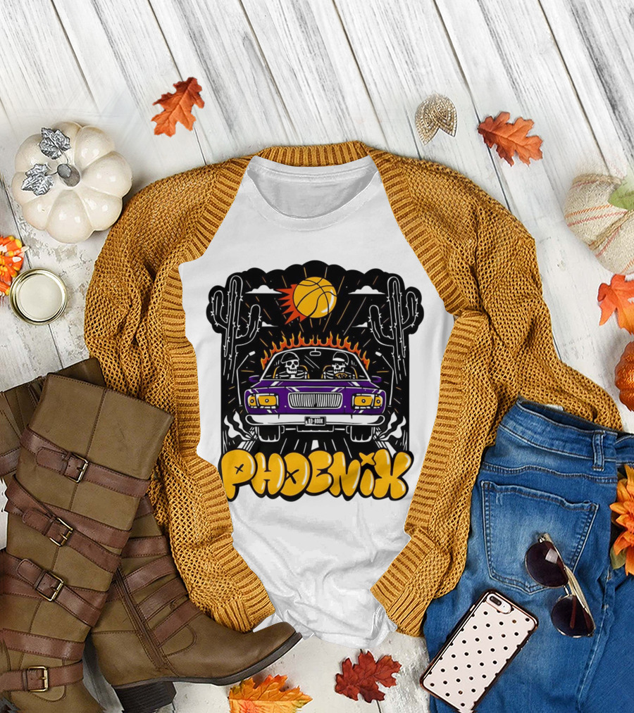 Phoenix Suns Skeletons Driving Under Basketball Sun T-Shirt