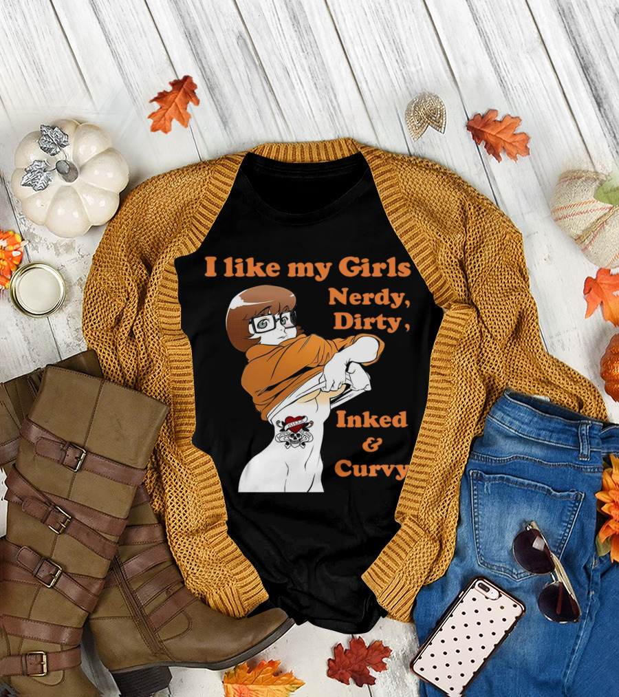 I Like My Girls Nerdy Dirty Inked and Curvy Velma Dinkley Tattoo T-Shirt