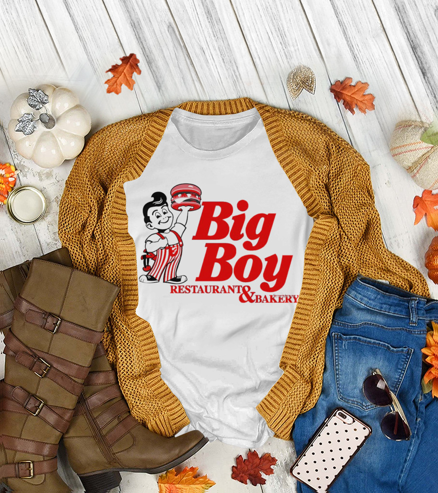 Big Boy Restaurant and Bakery Logo - Iconic Red Text with Burger Mascot T-Shirt