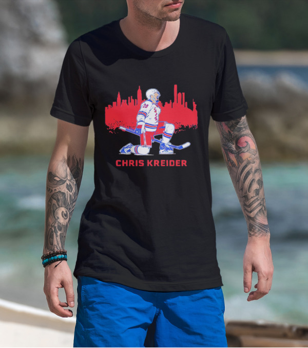 Chris Kreider New York Rangers Skyline Kneeling Hockey Player T-Shirt