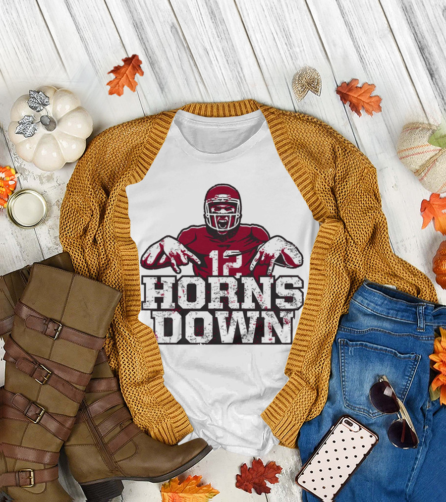 Horns Down 12 Oklahoma Sooners Football Player T-Shirt