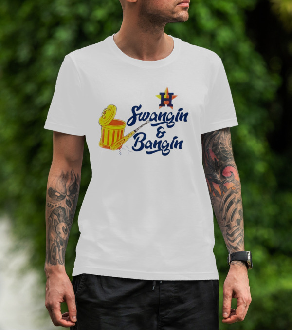 Houston Astros Swangin And Bangin Star H Orange Trash Can Baseball Paddle T-Shirt